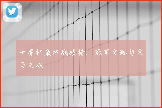 世界杯最终战绩榜:冠军之路与黑马之旅